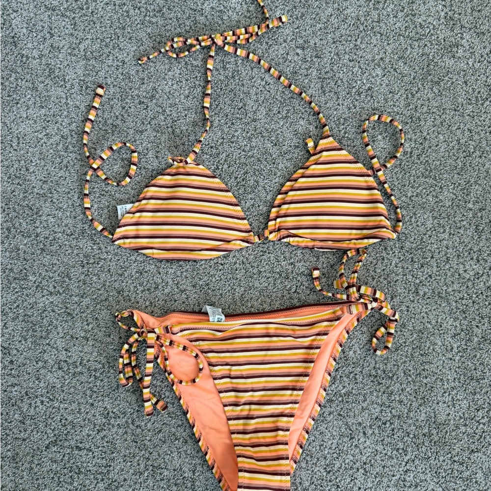 Aerie Peach and Brown Bikini Set